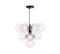 Dar Vine 10 Arm Ceiling Pendant Light - Matt Black with Clear Glass