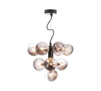 Dar Vine 10 Arm Ceiling Pendant Light - Matt Black with Smoked Ribbed Glass