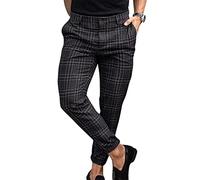 Darabun Mens Casual Check Trousers Men's Slim Fit Plaid Pants Vintage Style Bottom Black, M