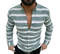 Summer Casual Fashion Linen T-Shirt - Men's Retro Stand Collar Sexy V-Neck Cotton and Linen Shirt Short Sleeve Shirt Solid Color Breathable Simple Business Party Green
