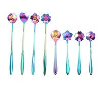 Darameea 8Pcs Flower Spoon Set, 2 Different Size Colorful Stainless Steel Teaspoons Rainbow Coffee Spoon