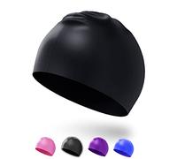 Darbermu Kids Swimming Caps, Silicone Swim Cap for Kids Children Boys and Girls, Stretchable and Comfortable Swimming Hats, Waterproof Bathing Caps for Long and Short Hair (Black)