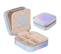 Darbermu Mini Portable Jewellery Organiser, Travel Jewellery Case, Leather Double Layer Jewellery Box with Mirror, Rings Earrings Necklace Gift Box for Girls & Women