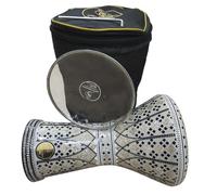 Darbuka of Gawharet the fan, Egypt, Metal with Mother of Pearl, Bone and Enamel, height 43 cm diameter 27.5 cm