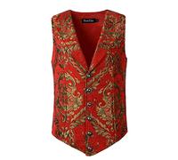 DarcChic Mens Gothic Lapel Vest Steampunk Waistcoat Victorian, Red Gold, Large