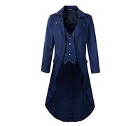 DarcChic Mens Gothic Tailcoat Jacket Black Steampunk VTG Victorian Coat, Blue, L-X-L