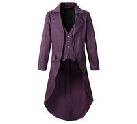 DarcChic Mens Gothic Tailcoat Jacket Black Steampunk VTG Victorian Coat (S, Purple)