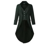 DarcChic Mens Gothic Tailcoat Jacket Black Steampunk VTG Victorian High Collar Coat, Green, L