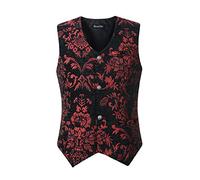 DarcChic Mens Gothic Vest Waistcoat Steampunk Victorian - Red - Large