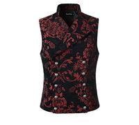 DarcChic Mens Tapestry Double-breasted Vest Waistcoat Gothic Aristocrat Steampunk Victorian - Red - XXX-L