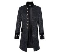 DarcChic Mens Velvet Goth Steampunk Victorian Frock Coat, Brocade Long, XL