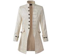 DarcChic Mens Velvet Goth Steampunk Victorian Frock Coat, Cream, L-XL