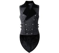 DarcChic Mens Vest Waistcoat Tailcoat Black Velvet Gothic Steampunk (L, Black)