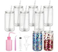 DARCKLE 16oz Plastic Snow Globe Tumbler,8 Pack Pre-Drilled Double Wall Sublimation Snow Globe Cup with Lid and Straw Squeeze Bottle Funnel Tweezer Bent Syringe,for Glitter DIY Gift