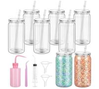 DARCKLE 16oz Plastic Snow Globe Tumbler,8 Pack Pre-Drilled Double Wall Sublimation Snow Globe Cup with Lid and Straw Squeeze Bottle Funnel Tweezer Bent Syringe,for Glitter DIY Gift