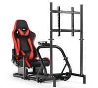 Dardoo racing simulator cockpit adjustable frame(50mm round tube) with Monitor Stand and Red Seat fit for Logitech G25 G29 G920 Thrustmaster T300 Fanatec racing mount without wheel handbrake pedal