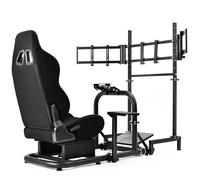 Dardoo Racing Simulator Cockpit Vertical Bracket with Triple Monitor Stand and Black Seat Compatible with Logitech/Thrustmaster/Fanatec G29 G920 G923 T300RS CSL-DD, No Steering Wheel, Pedal or Shifter