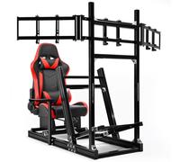 Dardoo Racing Simulator Cockpit with Display Mount and Red Seat, Fit for G923, G29, G920, and T300RS,Shift lever Handbrake and Pedals are Not Included