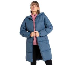 Dare 2b Indulgent Jacket Womens Long Coat Jacket water repellent recycled fabric - full zip with 2 low zipped pockets, hood and elasticated cuffs