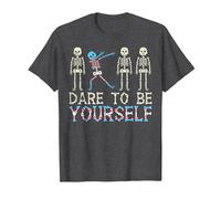 Dare to Be Yourself Skeleton Dab Transgender Trans Pride T-Shirt, Men, Dark Heather Grey, 6X-Large