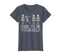 Dare to Be Yourself Skeleton Dab Transgender Trans Pride T-Shirt, Women, Heather Blue, Large