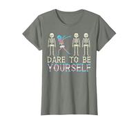 Dare to Be Yourself Skeleton Dab Transgender Trans Pride T-Shirt, Women, Olive Heather, Small