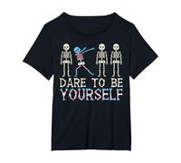 Dare to Be Yourself Skeleton Dab Transgender Trans Pride T-Shirt, Women's Plus, Black, 1X