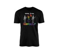 Dare to Be Yourself T-Shirt - Novelty Skeleton Cat Funny LGBT Flag Rainbow Gay Lesbian Transgender Bisexual Women Men Unisex Non-Binary Pansexual Pride Clothing Fashion (Black Prime, Large)
