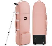 DAREKUKU Golf Travel Bags for Airlines with Adjustable Support Rod and Detachable Shoulder Straps, Soft Foldable Golf Club Travel Covers, 900D Heavy Duty Oxford (Shoulder with Support Rod, Pink)