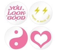 DARENYI 4 Pcs Smiley Face Round Mirror 20cm - Removable Adhesive Frameless Tiles for Bathroom, Bedroom, Living Room, Hallway Decoration
