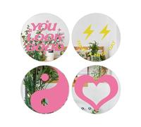 DARENYI 4 Pcs Smiley Face Wall Mirror 15cm Round Removable Adhesive Frameless Tiles Acrylic Stick-On for Bathroom, Bedroom, Living Room, Hallway Decoration