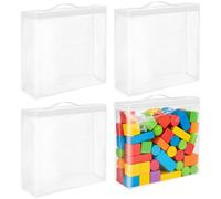 DARENYI 4Pcs Toy Storage Bags with Zips, PVC Clear Waterproof Toy Organiser Bags with Handle, Portable Toy Storage Organiser for Building Blocks, Puzzle, Kids Books, Stuffed Animals