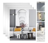 DARENYI 4pcs Wall Mirror Self Adhesive Glass Frameless Stick on Mirror for Bathroom, Bedroom, Living Room, Wardrobe Doors (35.5 x 30cm)