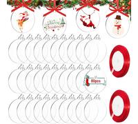 DARENYI 80Pcs Christmas Clear Baubles 7.6cm Acrylic Baubles Blanks for Xmas, Christmas Decorations with Ribbon, Clear Acrylic Disc Ornaments for Xmas, Wedding, Party, Home Decorations