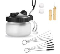DARENYI Airbrush Cleaning Pot, Airbrush Cleaning Pot Filter Glass Jar, Cleaning Pot with Holder, Needle and Brush Accessories, Professional Airbrush Cleaning Kit Tools