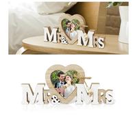 DARENYI Mr & Mrs Wedding Picture Frames, Wood Wedding Gifts for Bride and Groom, Heart Personalised Wedding Photo Frame for Engagement Party, Anniversary, Reception (Style 1)