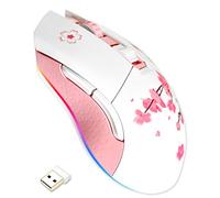 DAREU EM901 Sakura Pink Wireless Wired Gaming Mouse, Dual-Mode Rechargeable 6 Programmable Buttons,10K DPI,RGB and 7 Adjustable DPI Levels up to [150IPS] [1000Hz Polling Rate] for PC Notebook Mac