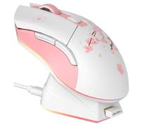 DAREU Sakura Pink Wireless Gaming Mouse with Charging Dock Rechargeable RGB,12K DPI,6 Programmable Buttons High-Precision Sensor [300IPS] [1000Hz] for PC Notebook Mac