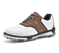DARIBOM Mens Golf Shoes Traditions Fixed Nailless Sole Waterproof Spikeless, Brown, 8 UK