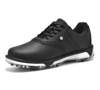 DARIBOM Mens Golf Shoes Traditions Fixed Nailless Sole Waterproof Spikeless Size 7.5-14, Black, 9 UK