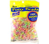 Darice Glow in The Dark Pony Beads - Great Craft Projects for All Ages - Bead Jewelry, Ornaments, Key Chains, Hair Beading - Round Plastic Bead with Center Hole, 9mm Diameter, 1,000 Beads Per Bag