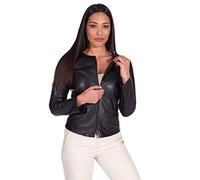 D'Arienzo Black Women Leather Jacket Round Collar Genuine Leather Made in Italy Clear Black/XS