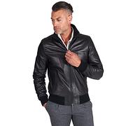 D'Arienzo Men's Black Bomber Leather Jacket Moto Genuine Leather Made in Italy 107 Black/46/XS