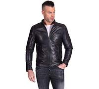 D'Arienzo Mens Black Leather Jacket Biker Genuine Leather Made in Italy Hamilton 44/XXS/Black