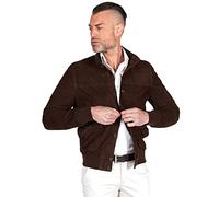 D'Arienzo Mens Dark Brown Suede Leather Bomber Jacket Genuine Leather Made in Italy Alex Bottoni 50/M/Dark Brown
