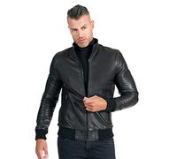 D'Arienzo Men's Italian Black Bomber Leather Jacket Moto Genuine Leather Made in Italy 106 54/XL/Black