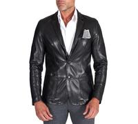 D'Arienzo Mens Italian Black Genuine Leather Blazer Spring Summer Single Breasted Jacket Genuine Leather Made in Italy Luke 48/S/Black