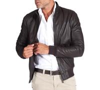 D'Arienzo Men's Italian Dark Brown Bomber Natural Leather Jacket Moto Genuine Leather Made in Italy 106 52/L/Dark Brown
