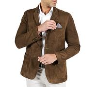 D'Arienzo Mens Italian Taupe Suede Leather Blazer Spring Summer Single Breasted Jacket Genuine Leather Made in Italy Luke 52/L/Mud