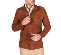 D'Arienzo Mens Suede Leather Jacket Tan Color Saharian-Style Genuine Leather Handmade Axel 54/XL/Tan